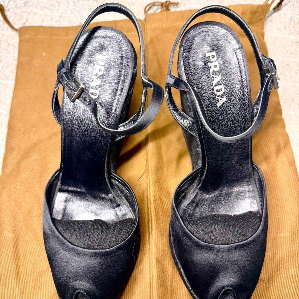 Prada Women's Black Satin Strappy Heels